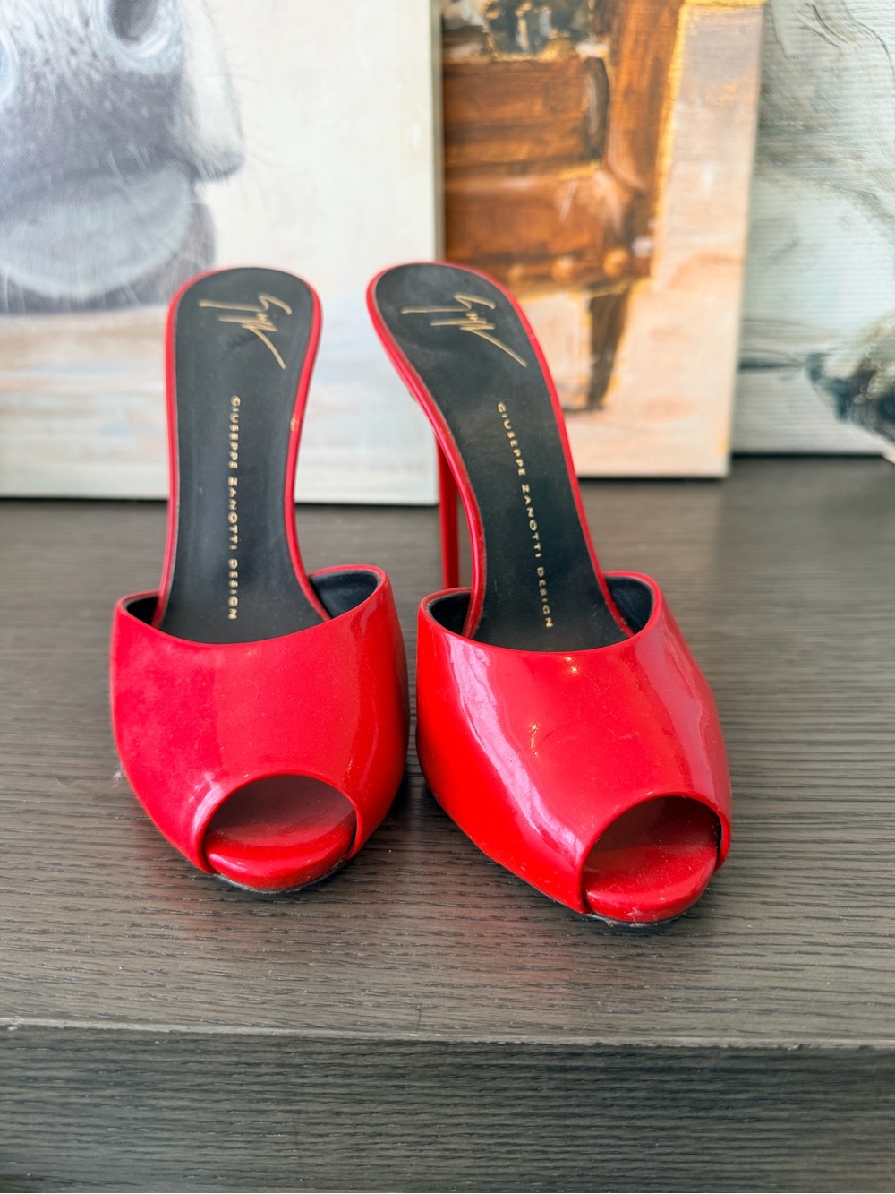 Giuseppe Zanotti Red Patent Peep-Toe Mules